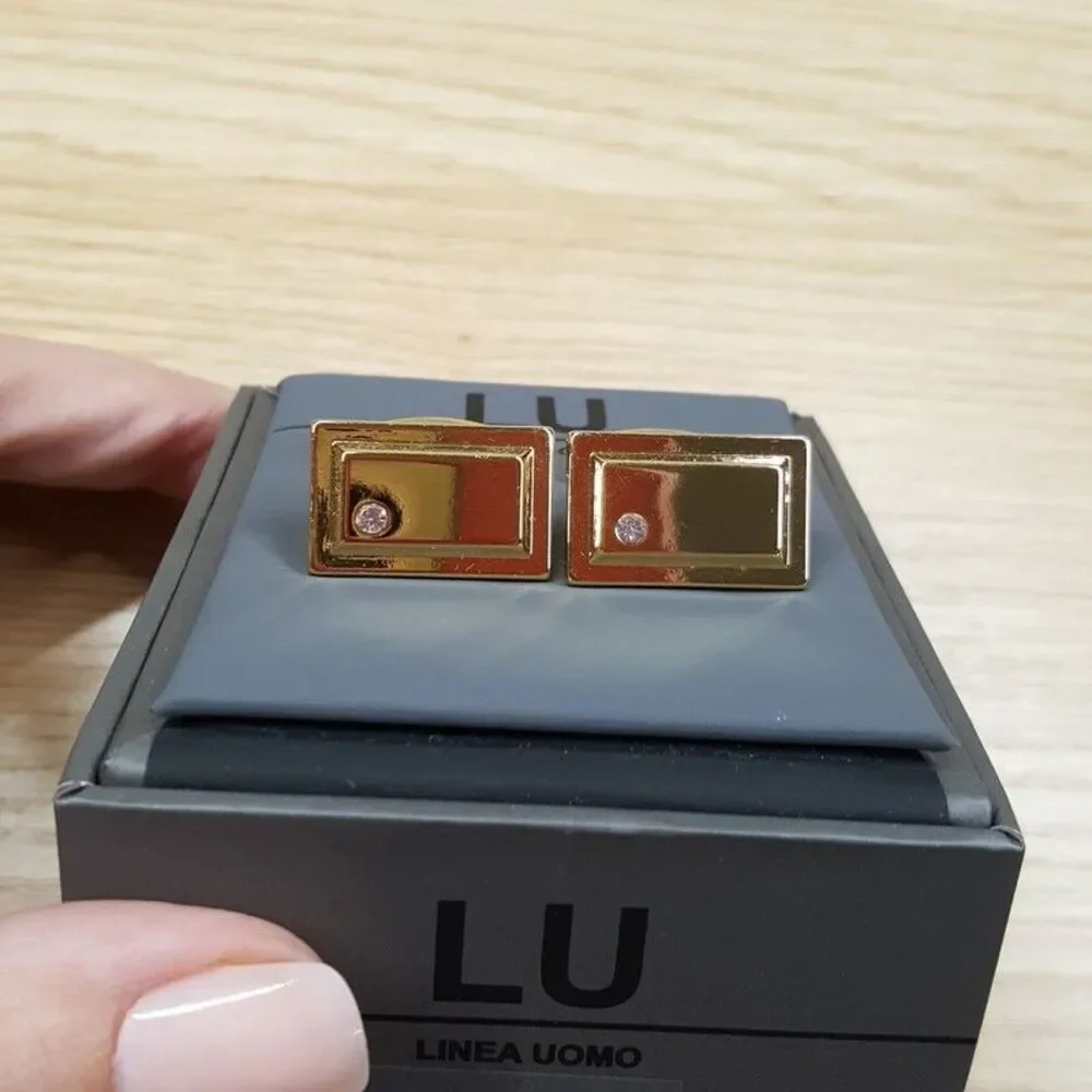 LINEA UOMO Mens Gold Rectangle Rhinestone Crystal Cufflink Cuff Links